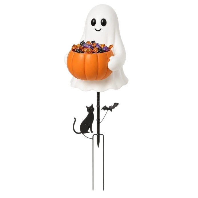 Halloween Ghost Pumpkin Candy Bowl Garden Stake