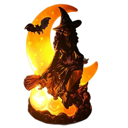 Halloween Witch Moon Pumpkin Light Figurine
