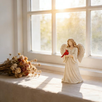 Angel Holding Bird Statue Figurine