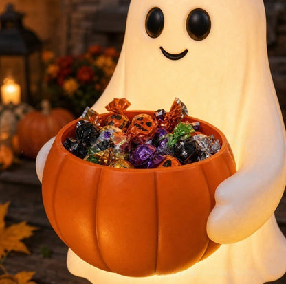 Halloween Ghost Pumpkin Candy Bowl Garden Stake