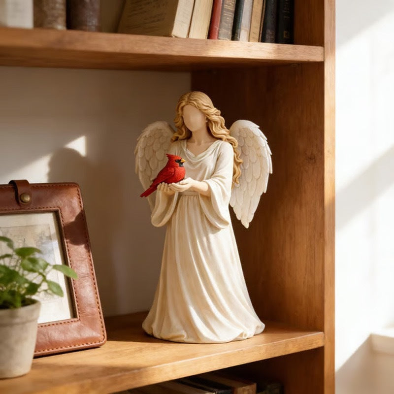 Angel Holding Bird Statue Figurine