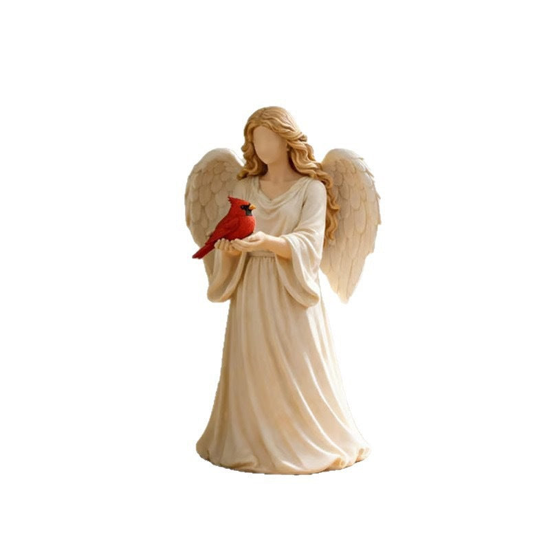 Angel Holding Bird Statue Figurine