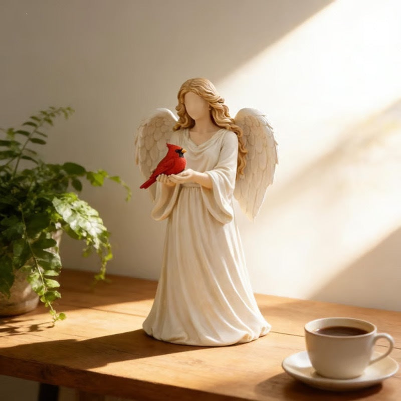 Angel Holding Bird Statue Figurine