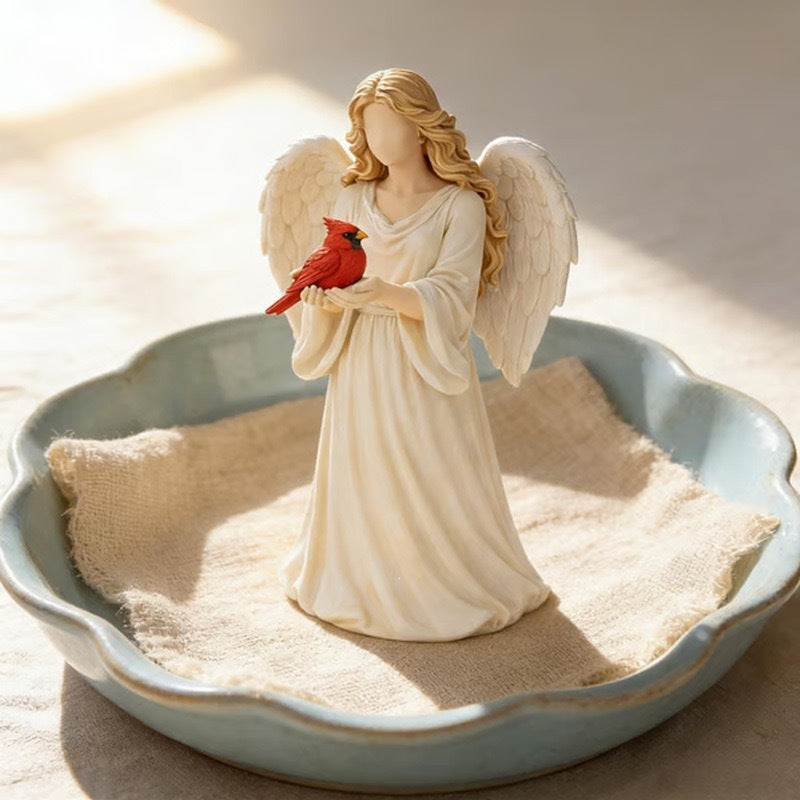 Angel Holding Bird Statue Figurine