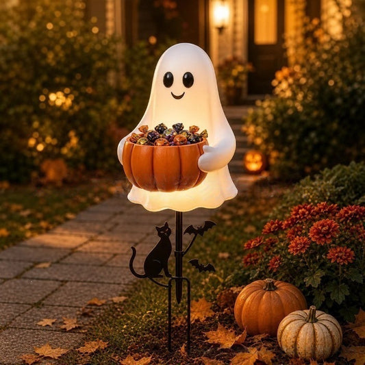 Halloween Ghost Pumpkin Candy Bowl Garden Stake
